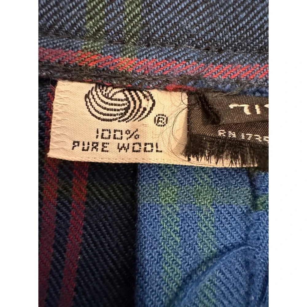 Vintage Ellen Tracy 100% Pure Wool Plaid‎ Pleated Midi Skirt Blue Red Size 7/8